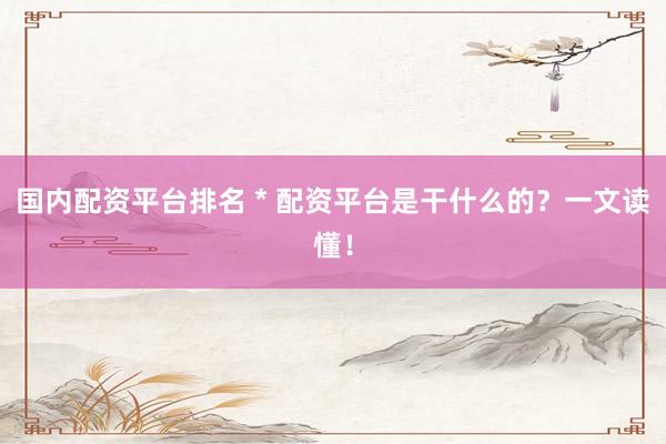 国内配资平台排名 * 配资平台是干什么的？一文读懂！