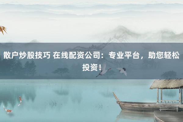 散户炒股技巧 在线配资公司：专业平台，助您轻松投资！