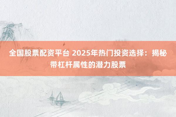 全国股票配资平台 2025年热门投资选择：揭秘带杠杆属性的潜力股票