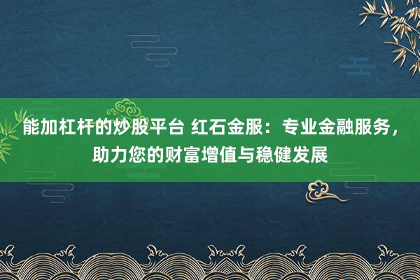 能加杠杆的炒股平台 红石金服：专业金融服务，助力您的财富增值与稳健发展