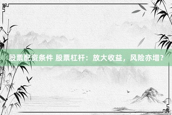 股票配资条件 股票杠杆：放大收益，风险亦增？