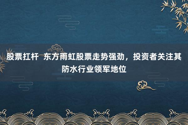 股票扛杆 东方雨虹股票走势强劲,投资者关注其防水行业领军地位