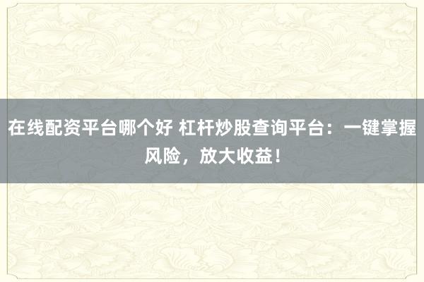 在线配资平台哪个好 杠杆炒股查询平台:一键掌握风险,放大收益!