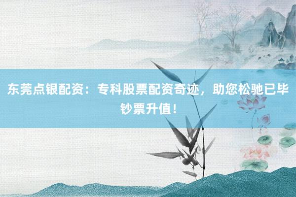 东莞点银配资：专科股票配资奇迹，助您松驰已毕钞票升值！