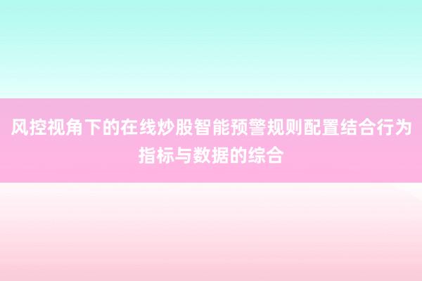 风控视角下的在线炒股智能预警规则配置结合行为指标与数据的综合