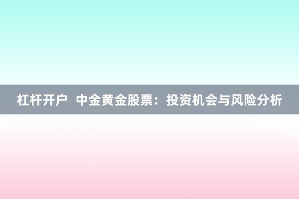 杠杆开户  中金黄金股票：投资机会与风险分析